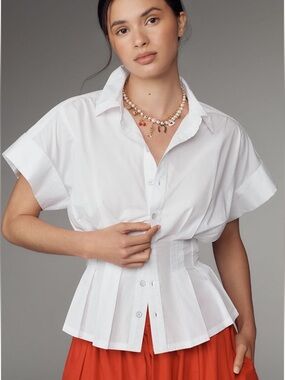 Anthropologie the Bobbie Short-Sleeve Fitted-Waist blouse by Pilcro